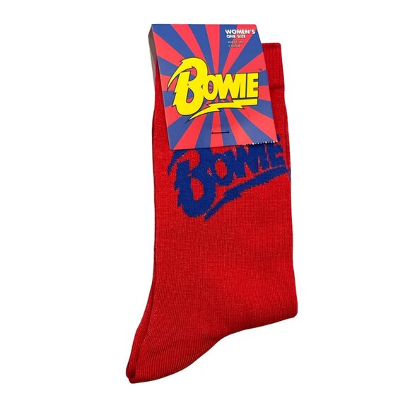 Bowie Socks Women’s Graphic Lightning Bolt Music Novelty Crew Red 9-11 - Picture 1 of 3